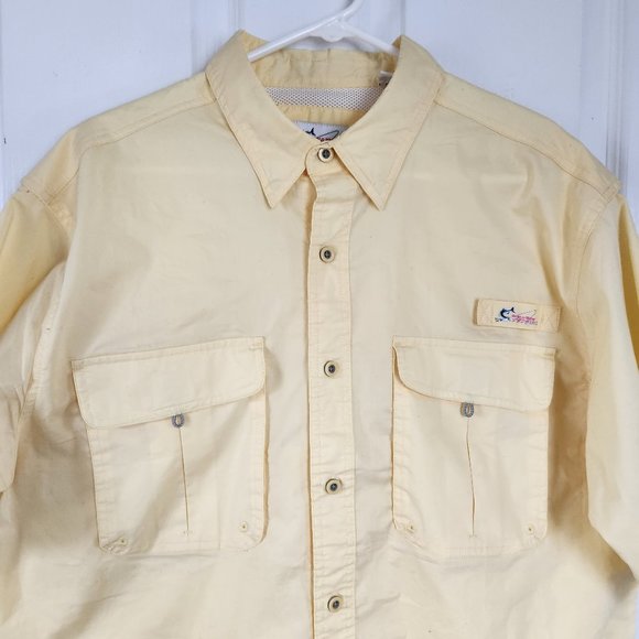 World Wide Sportsman Quick Dry Fishing Shirt L Mens Yellow Short Sleeve Vented - Picture 3 of 14